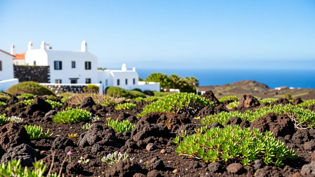 Generic image of a La Oliva landscape with traditional architecture and vegetation.