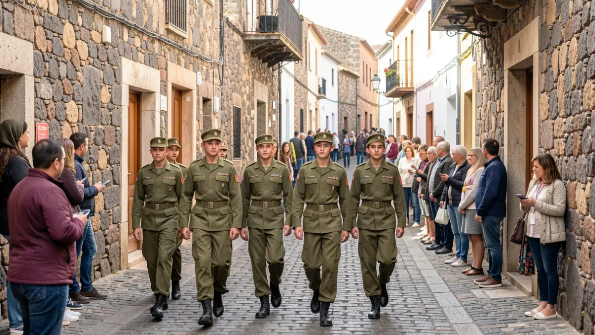 Image of military cadets walking through the historic streets of Tejeda, Gran Canaria.