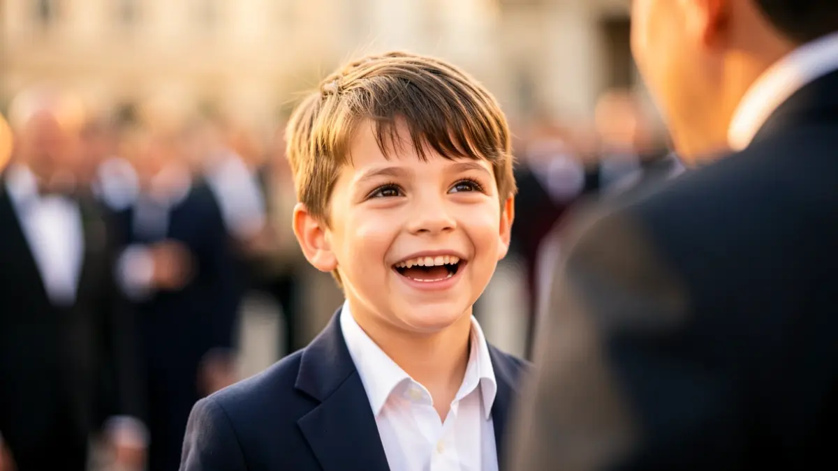 Imagen genérica de un niño saludando con expectación.