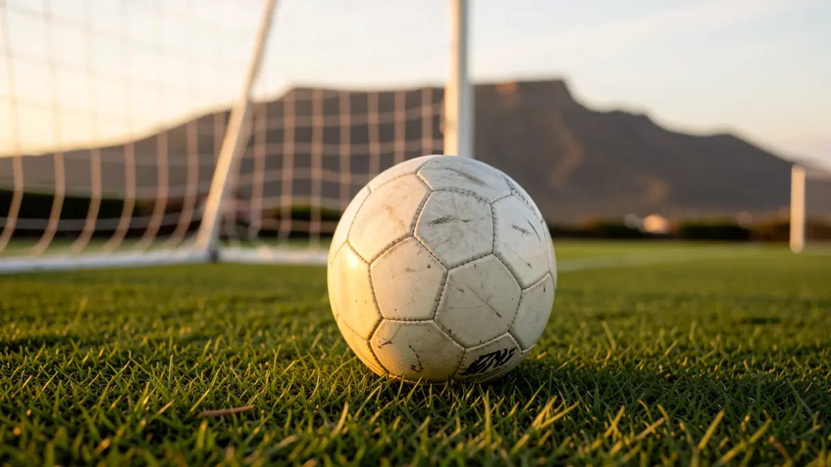 Imagen genérica de un balón de fútbol sobre césped con la red de la portería desenfocada.