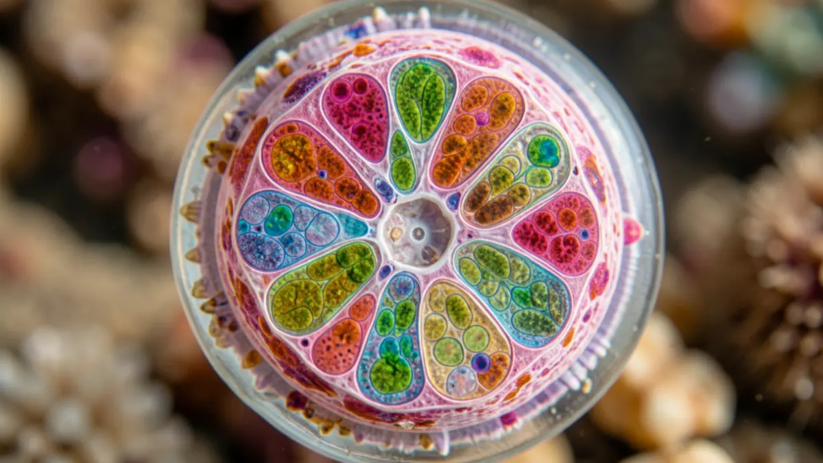 Imagen de estructuras de diatomeas integradas en huevos de erizo de mar.