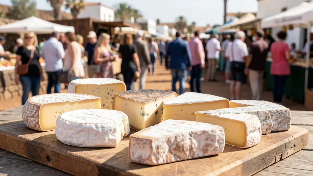 Selección de quesos artesanales premiados en la feria de Teguise.