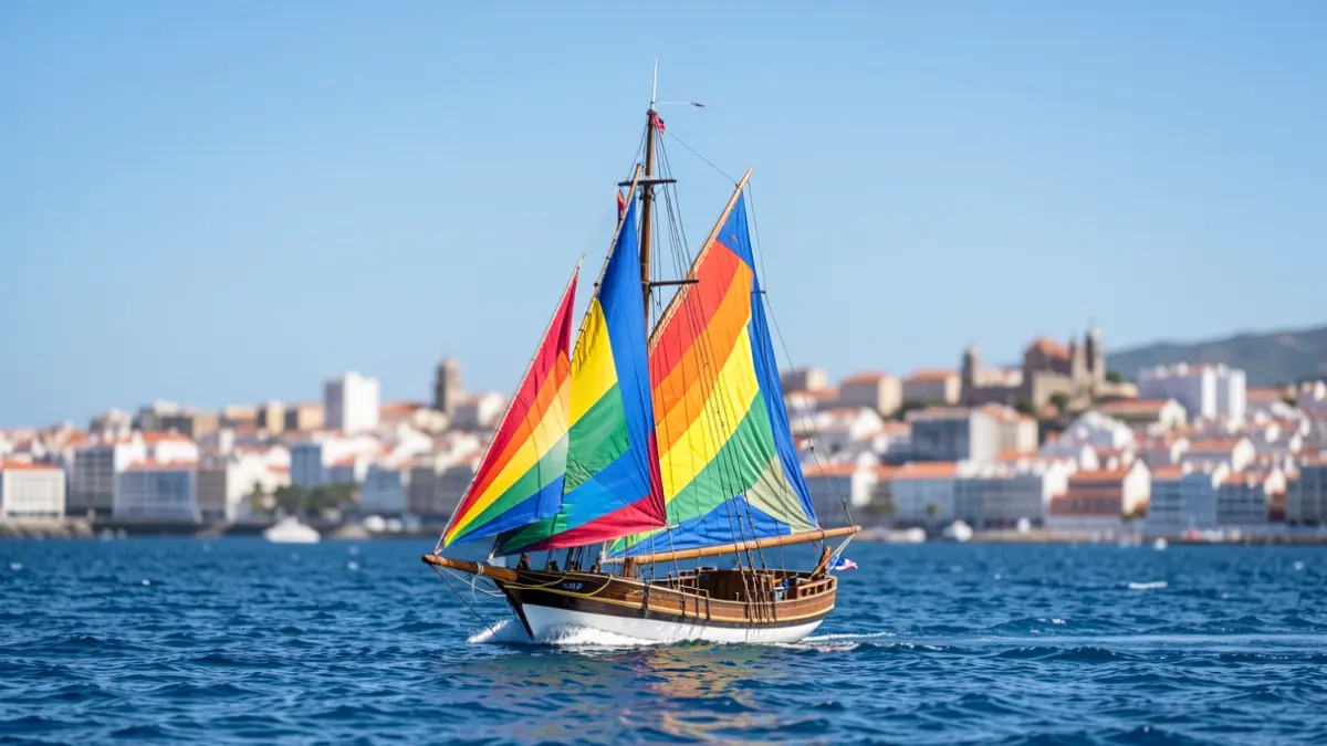 Canarian Latin Sailboat navigating near the coast of Las Palmas de Gran Canaria during the Fiestas Fundacionales regatta.