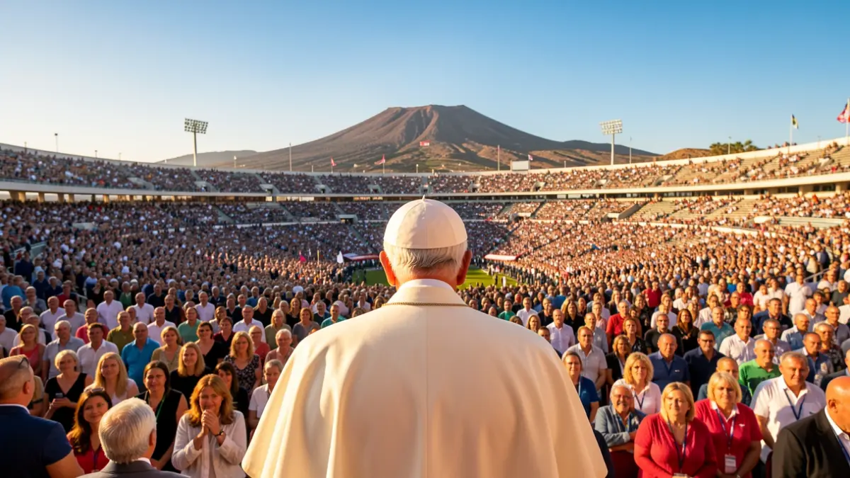 Generic image of a crowd in a stadium in Gran Canaria during the papal visit.