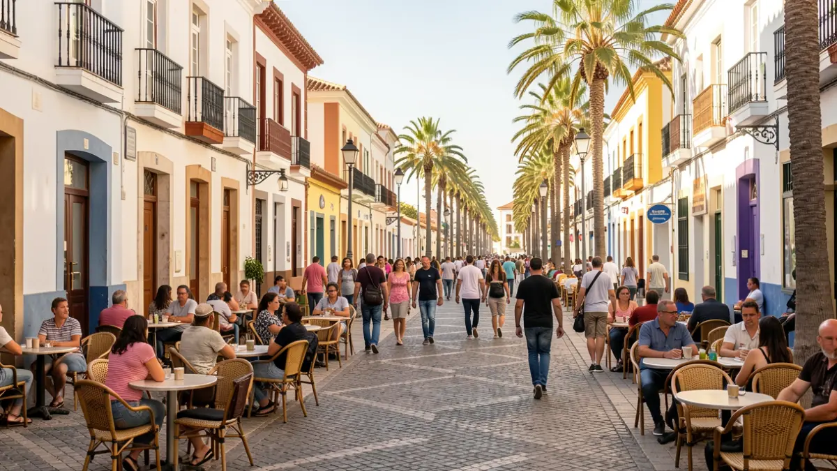 Imagen genérica de una calle soleada en Las Palmas de Gran Canaria con poca gente y terrazas de cafetería.