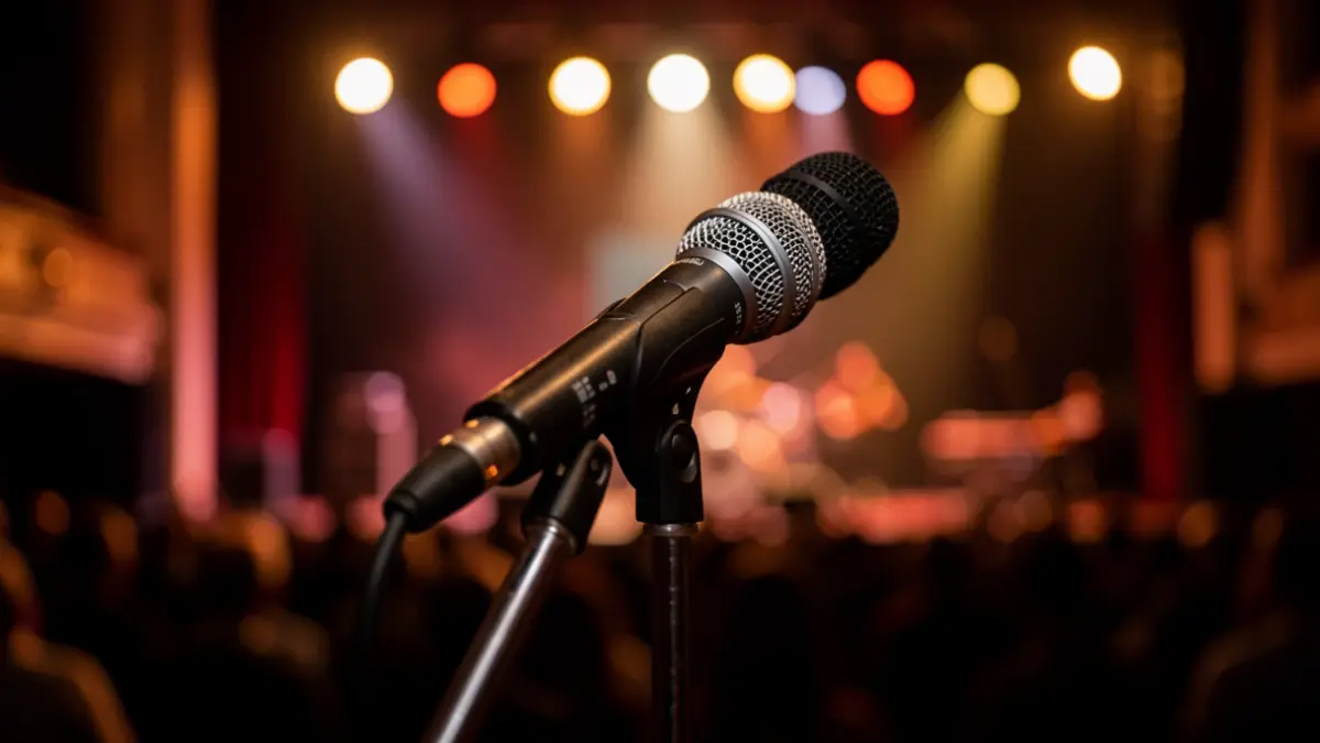 Generic image of a microphone on a stage.