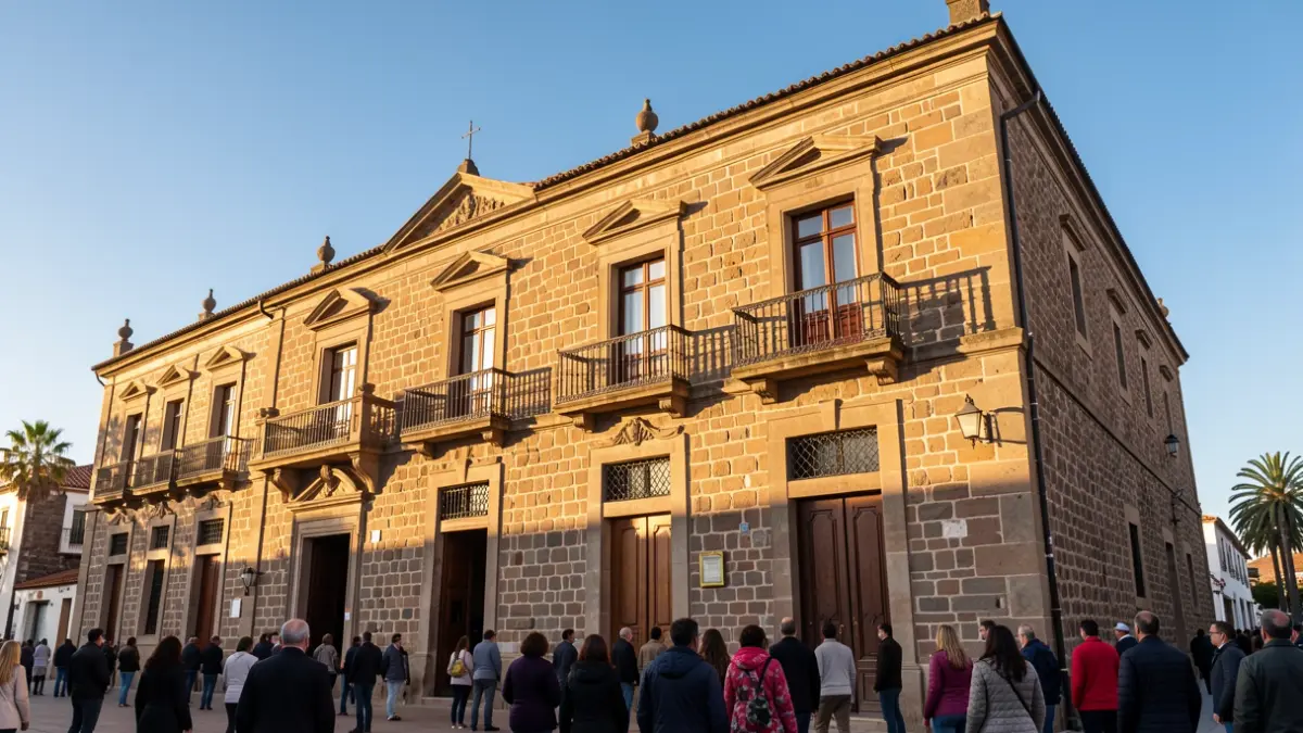 Fachada de la Basílica del Pino en Teror, Gran Canaria, con luz de tarde.