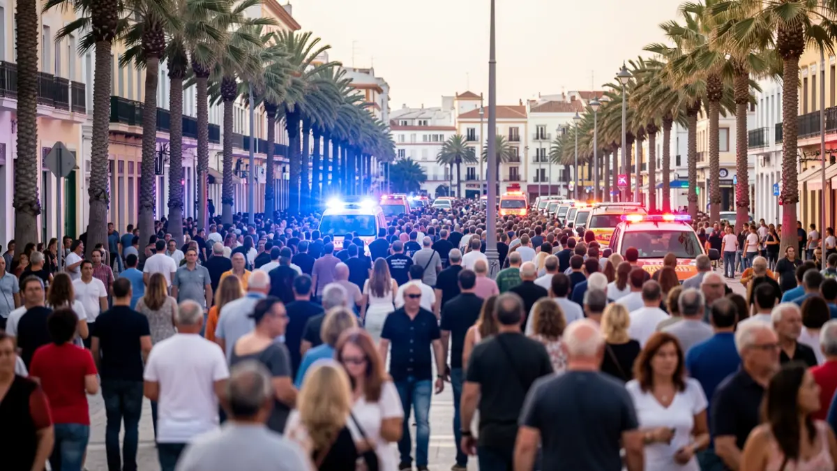 Generic image of a crowd in a Las Palmas de Gran Canaria square with emergency lights.