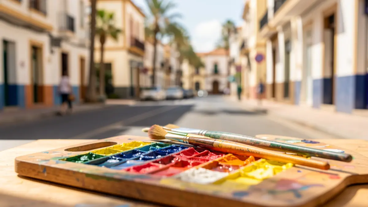 Imagen genérica de materiales de pintura artística sobre una paleta.