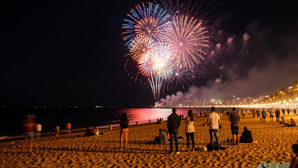 Fireworks over Las Canteras beach during the night of San Juan.