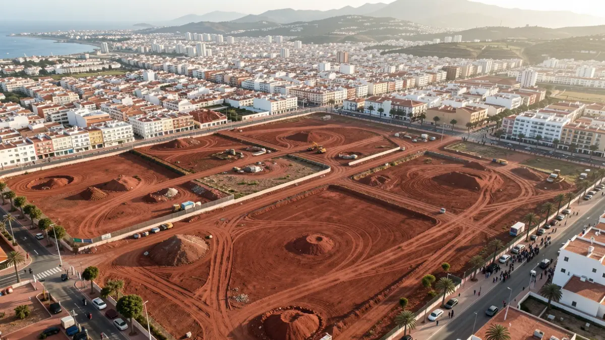 Aerial view of urban plots in Las Palmas de Gran Canaria designated for new public housing.