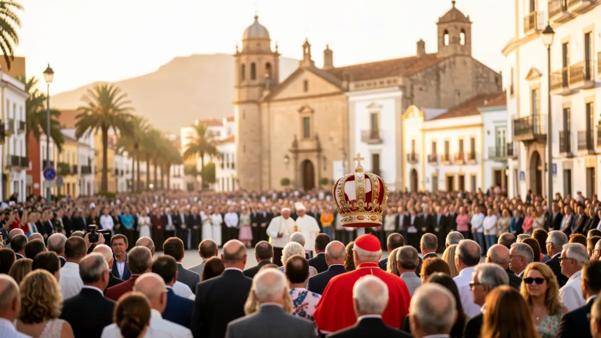 Imagen genérica de la visita papal en Las Palmas de Gran Canaria, con elementos arquitectónicos históricos y una multitud difuminada.
