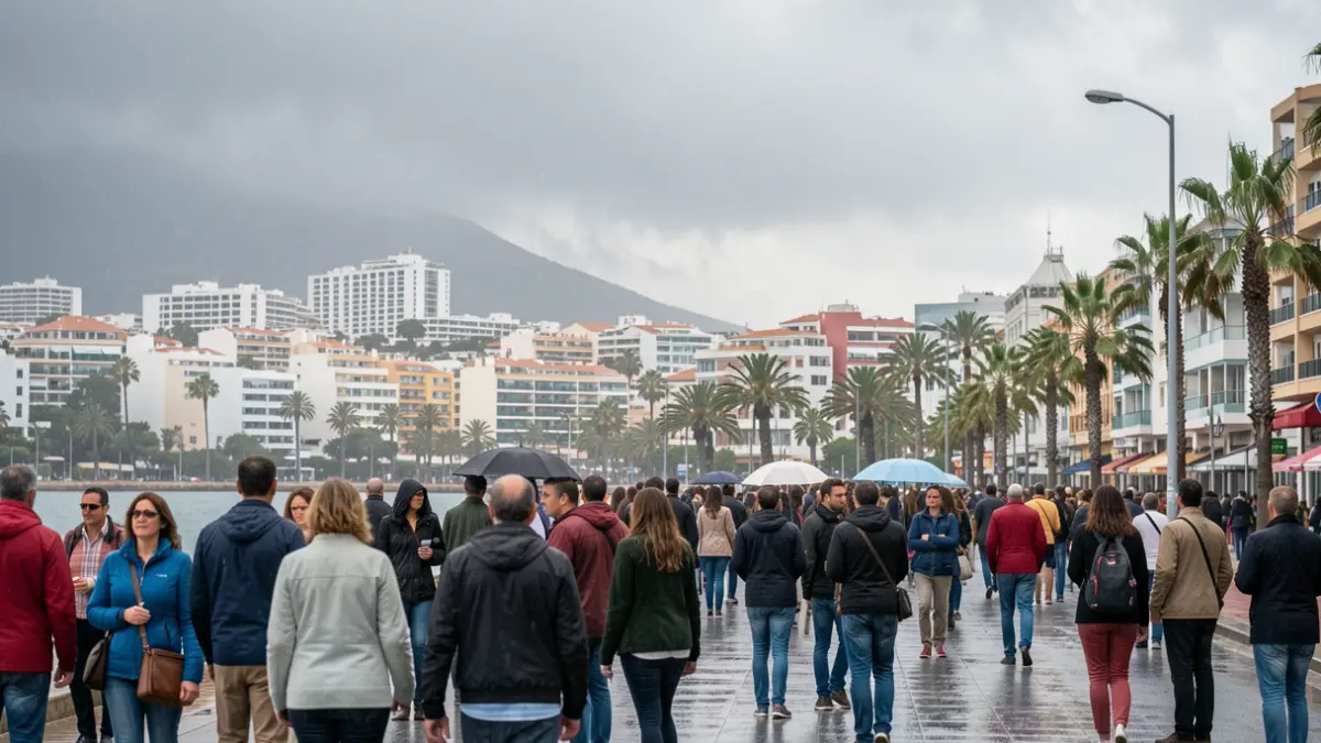 Generic image of a cloudy sky with drizzle over the city of Las Palmas de Gran Canaria.