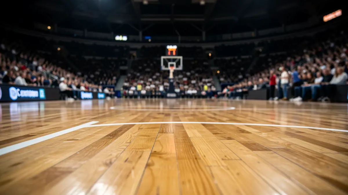 Generic image of a basketball court at night.