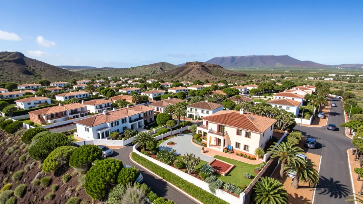 Generic image of a residential neighborhood in Tenerife with renovated buildings and improved common areas.
