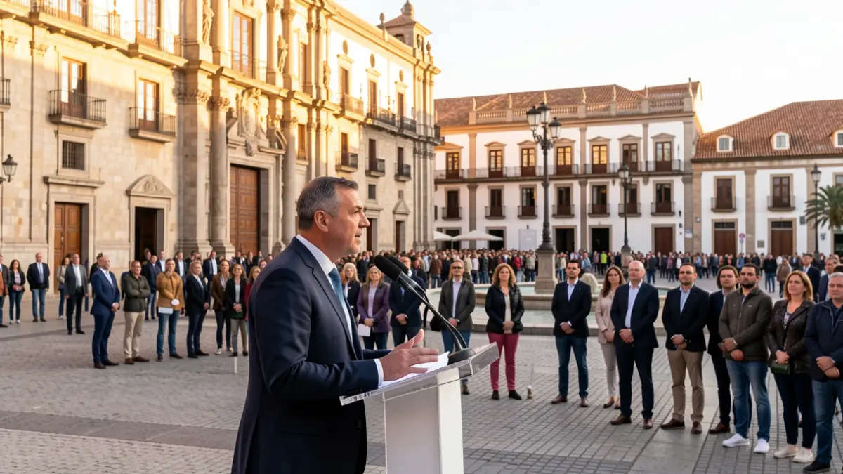 Imagen genérica de una periodista en un atril frente a un edificio histórico en Las Palmas de Gran Canaria.