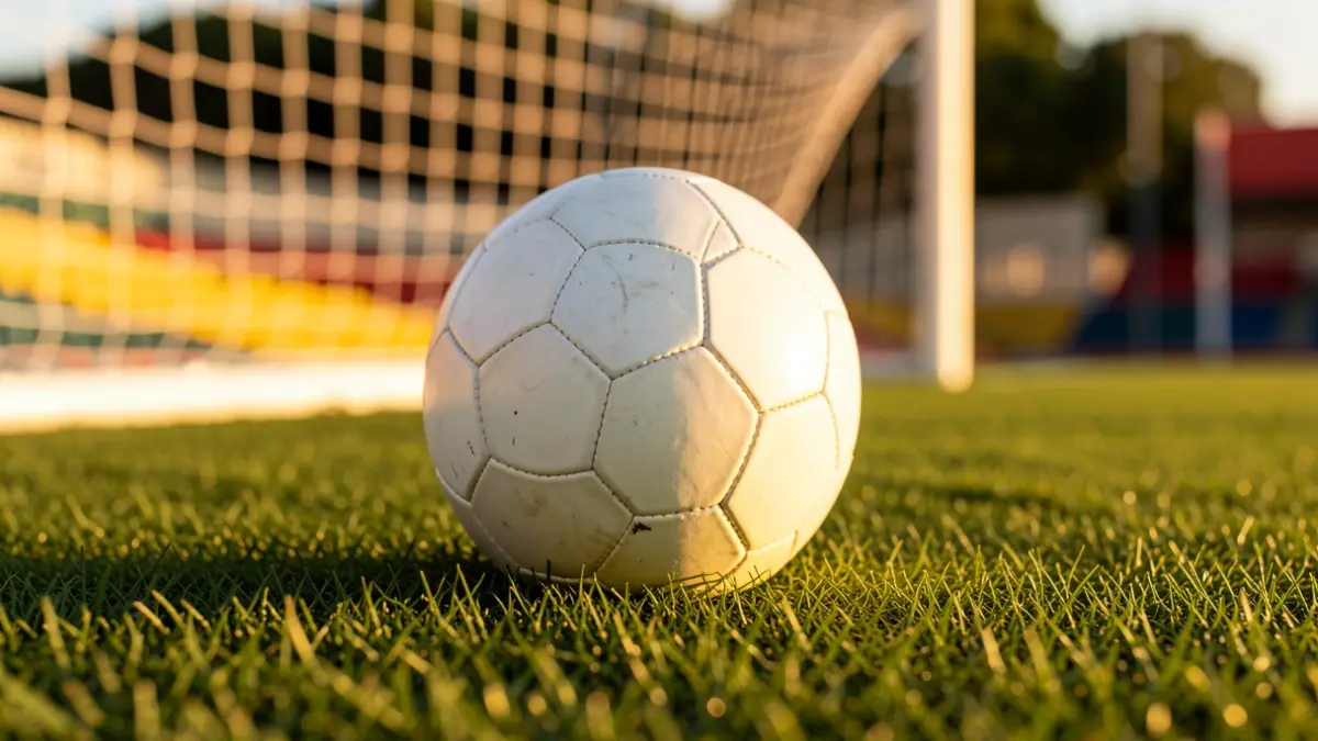 Imagen genérica de un balón de fútbol sobre césped con la red de portería desenfocada.