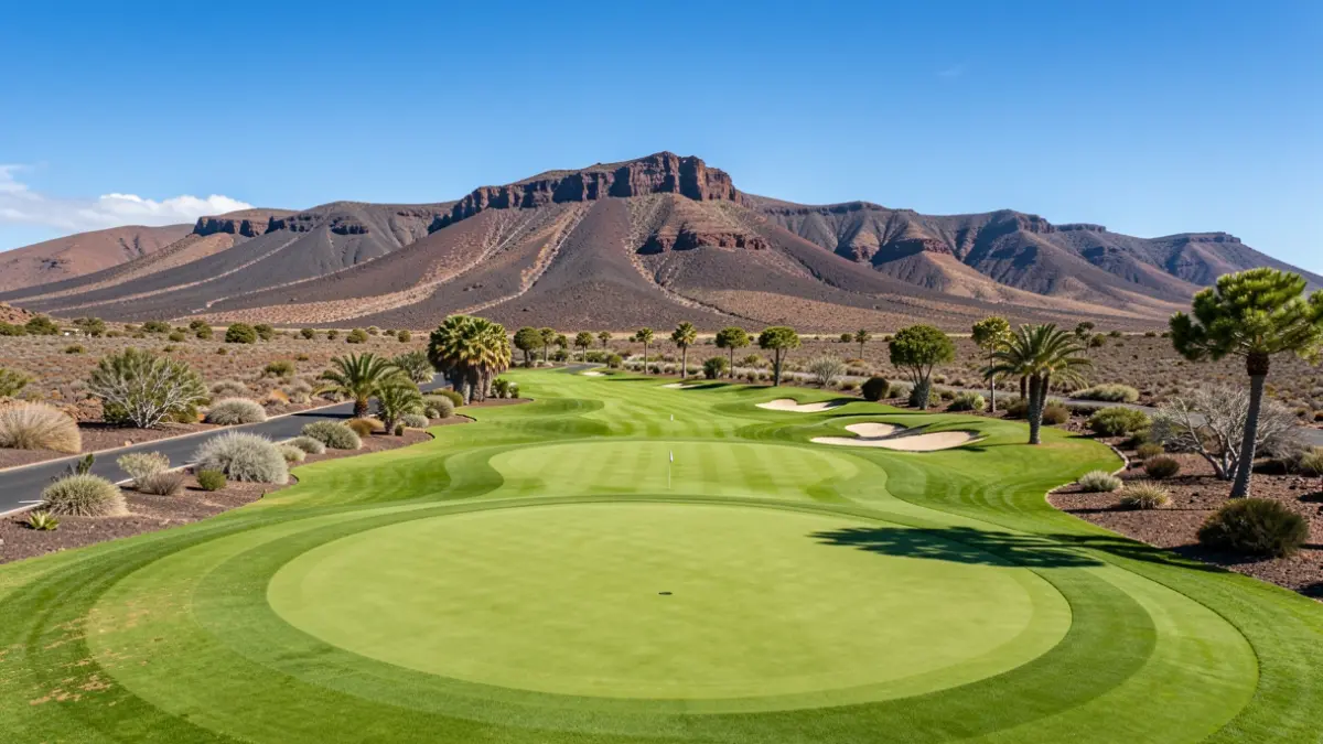 Imagen genérica de un campo de golf en Gran Canaria con paisaje volcánico.