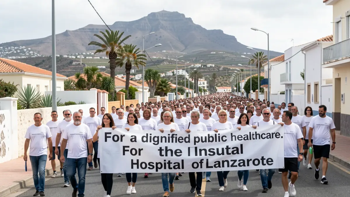 Imagen genérica de una manifestación en Lanzarote con personas vestidas de blanco.