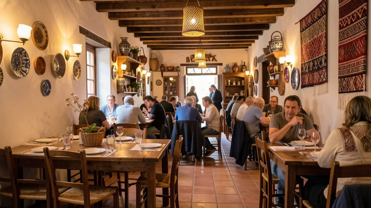 Generic image of a cozy Canary Islands restaurant interior with rustic decor and warm lighting.