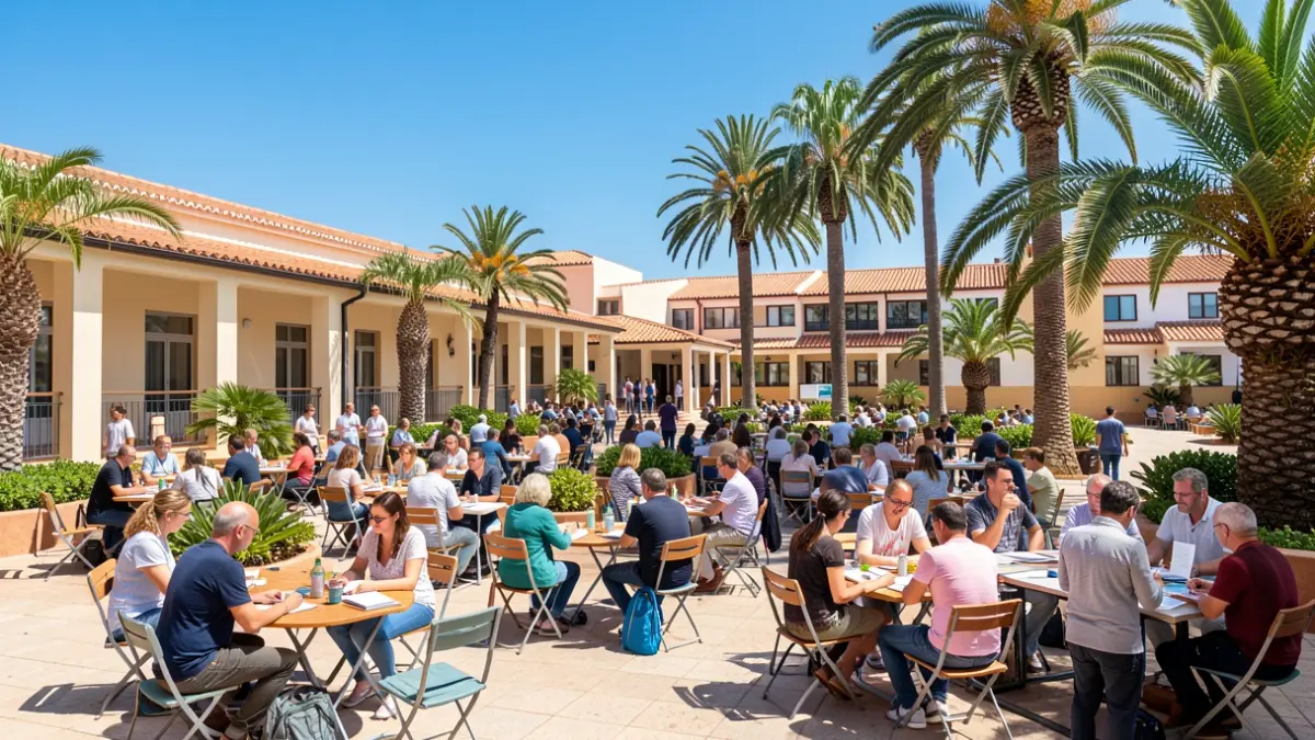Imagen de la Universidad de Verano de Maspalomas con actividades formativas y asistentes.