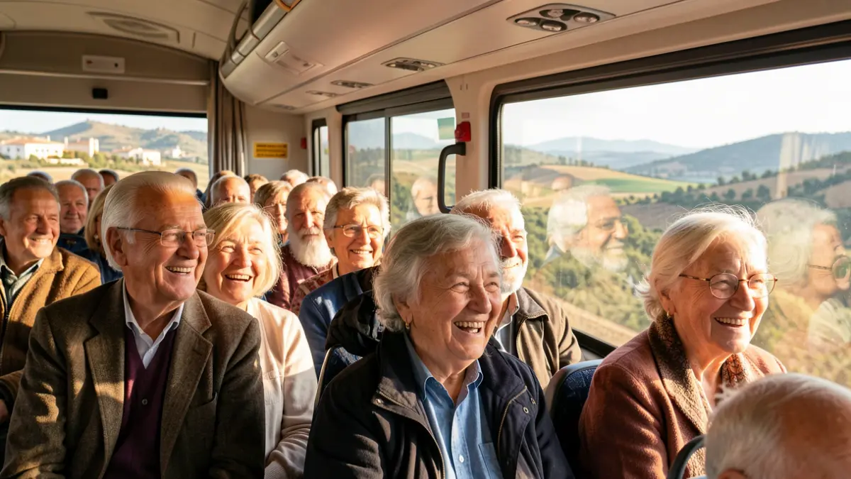 Imagen genérica de personas mayores disfrutando de un viaje en autobús.