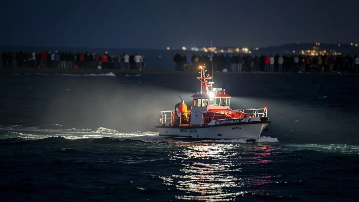 Imagen genérica de una embarcación de Salvamento Marítimo en alta mar durante la noche.