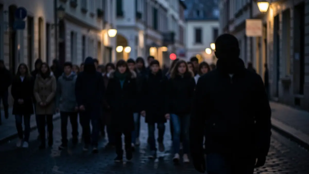 Generic image of a group of young people in an urban setting at dusk, with a central figure in the foreground.