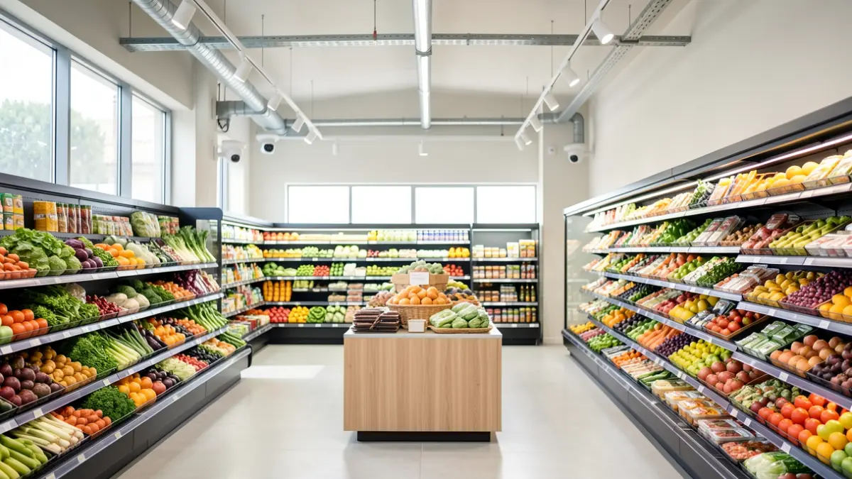 Generic image of a modern, technologically advanced food market.