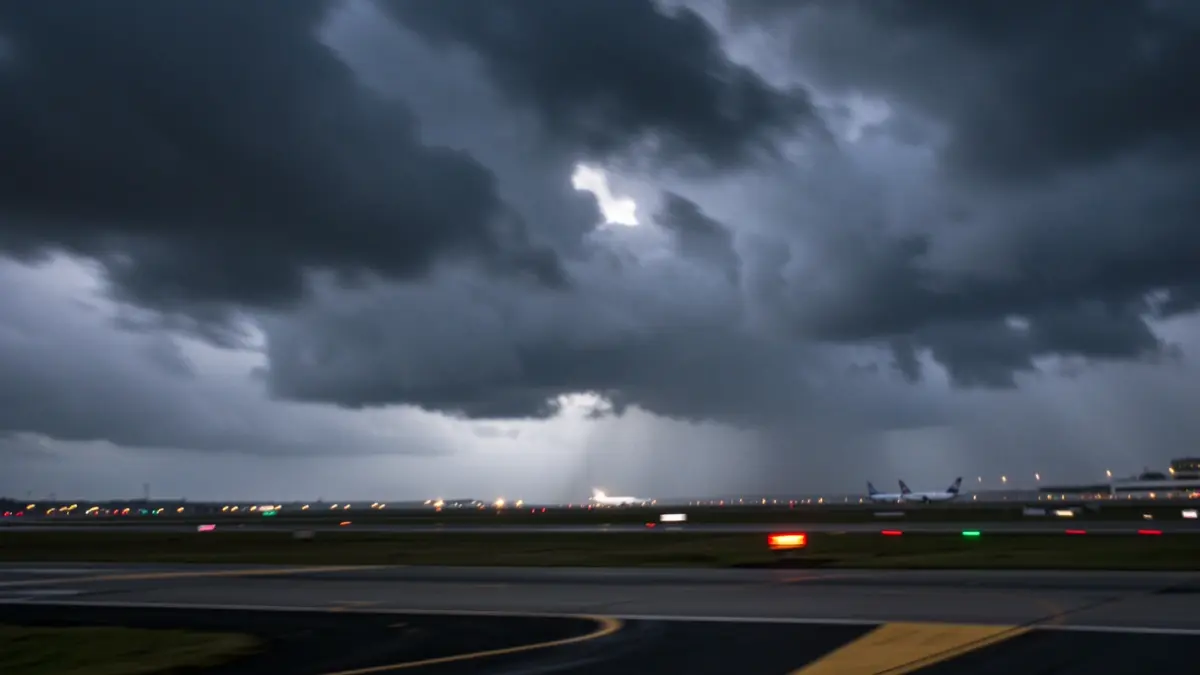 Generic image of adverse weather conditions affecting an airport.