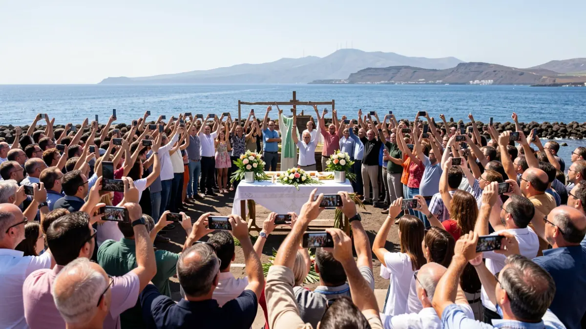 Generic image of a crowd at a port during a religious event.