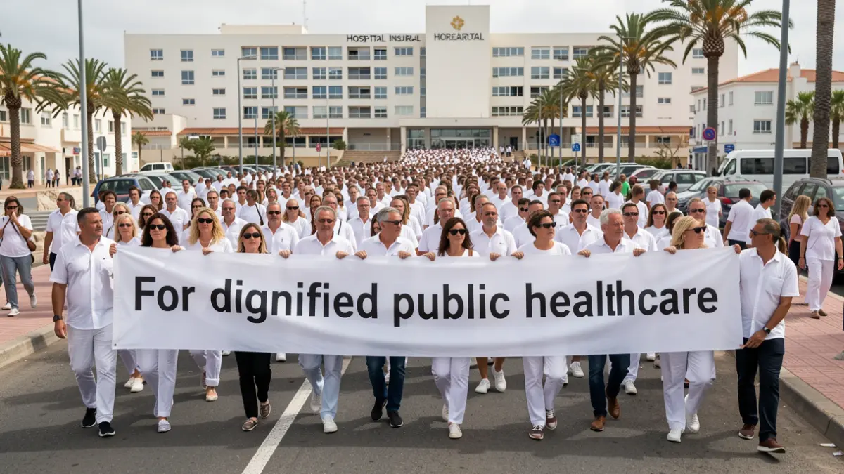 Manifestación multitudinaria en Arrecife, Lanzarote, reclamando la continuidad del Hospital Insular.