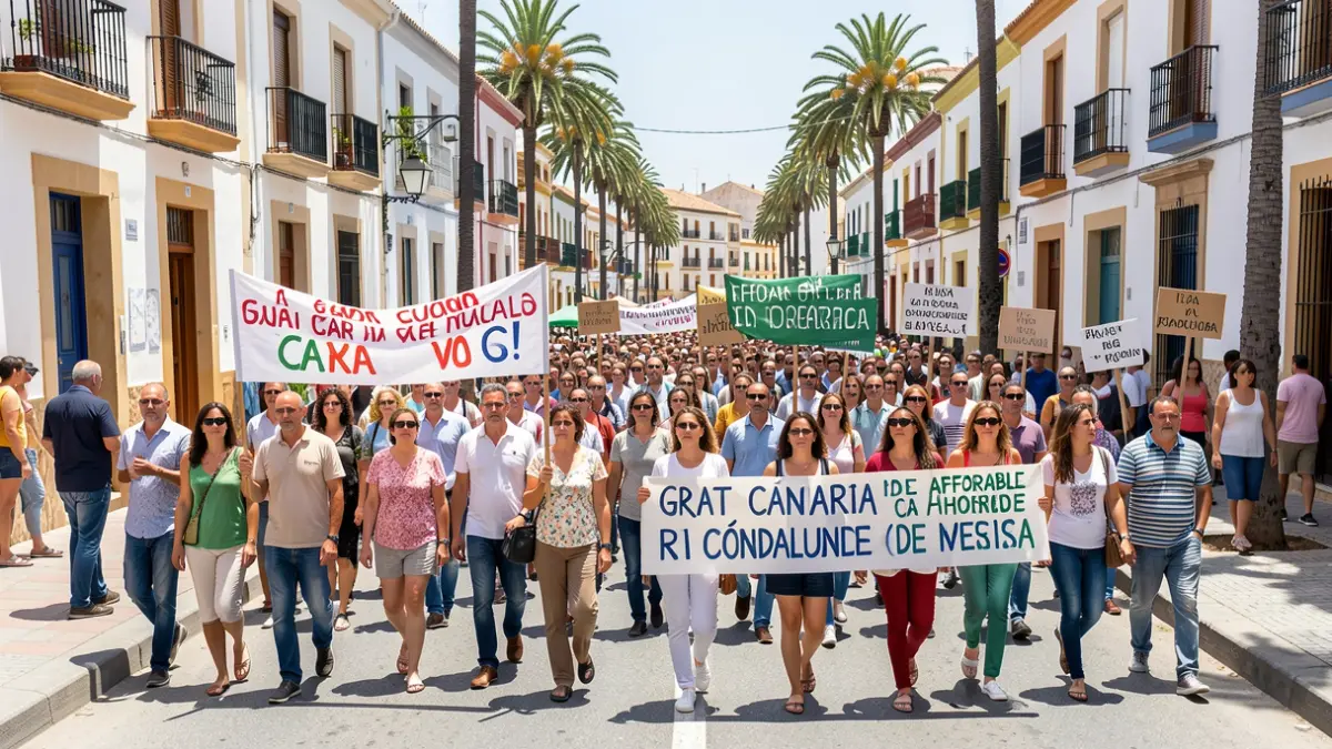 Generic image of a demonstration for dignified housing in a Gran Canaria street.