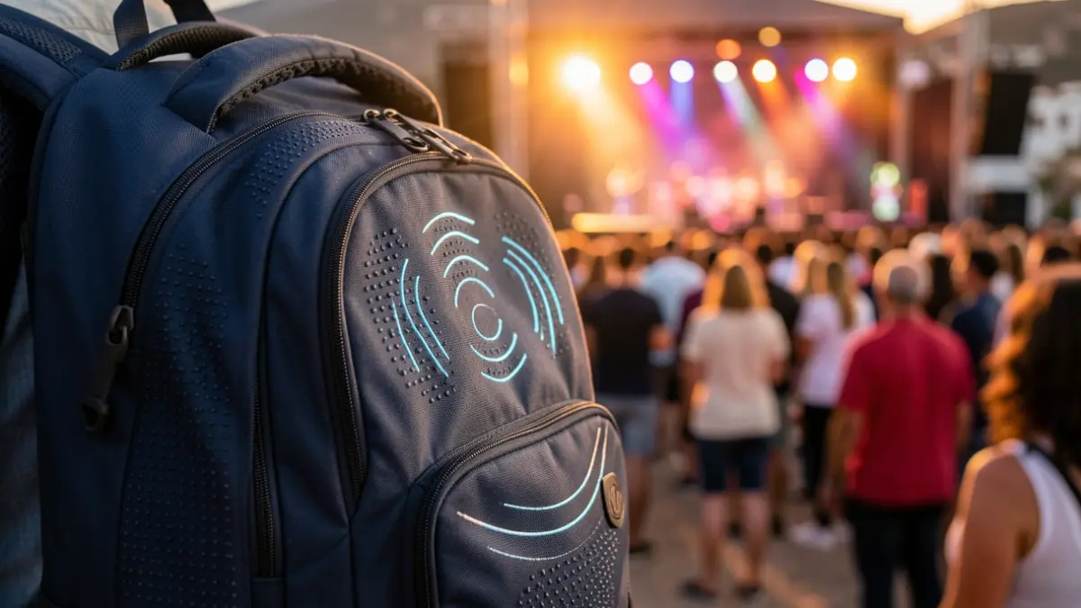 Mochila sensitiva diseñada para personas con discapacidad auditiva, mostrando su potencial para sentir la música a través de vibraciones.