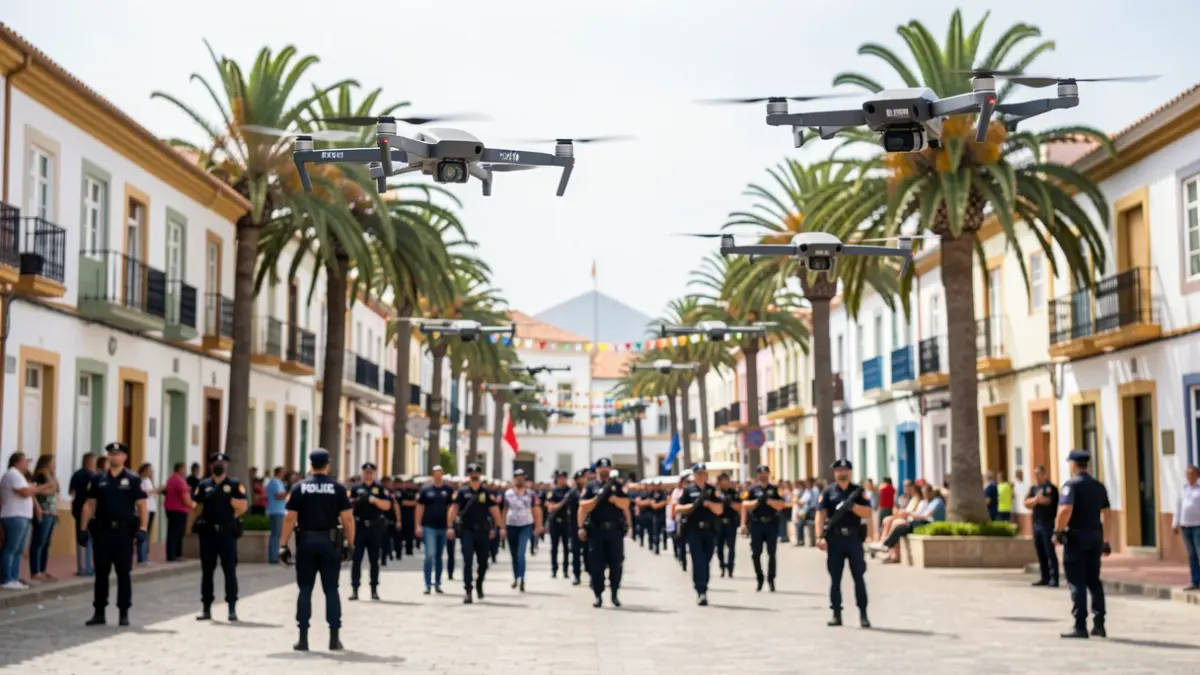 Generic image of police drones over a procession in the Canary Islands.