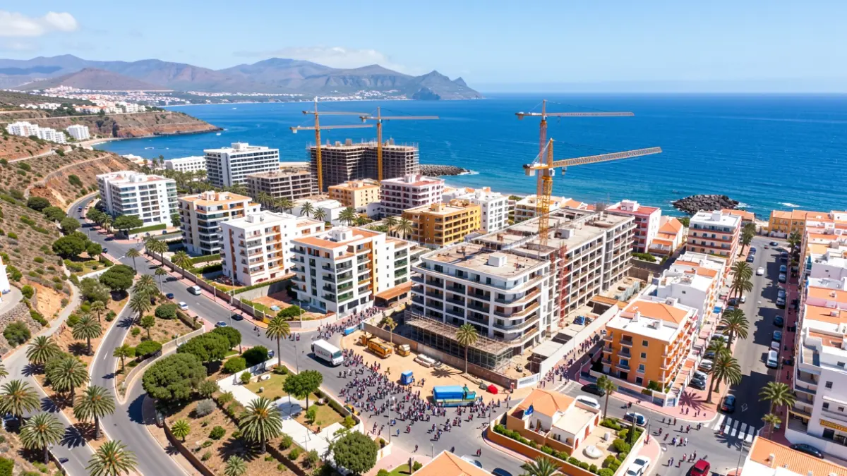 Aerial view of affordable housing construction in Motor Grande, Mogán.