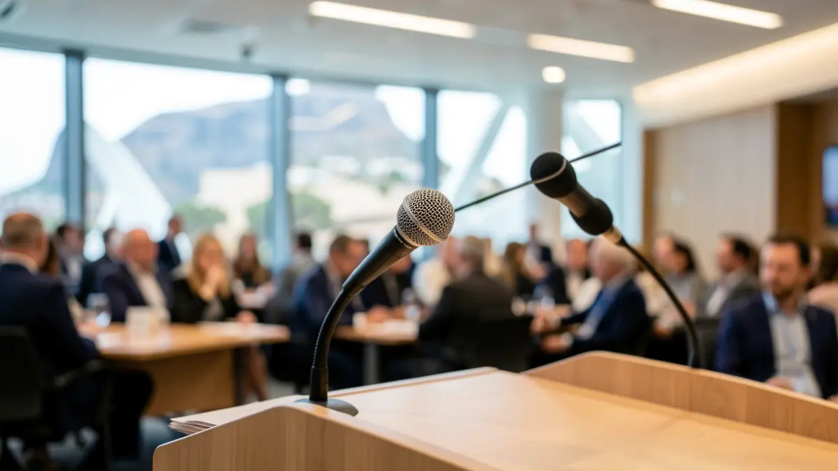 Generic image of a microphone on a podium.
