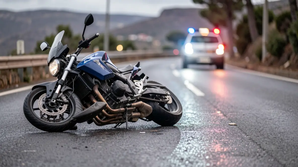 Imagen genérica de un accidente de moto con luces de emergencia.