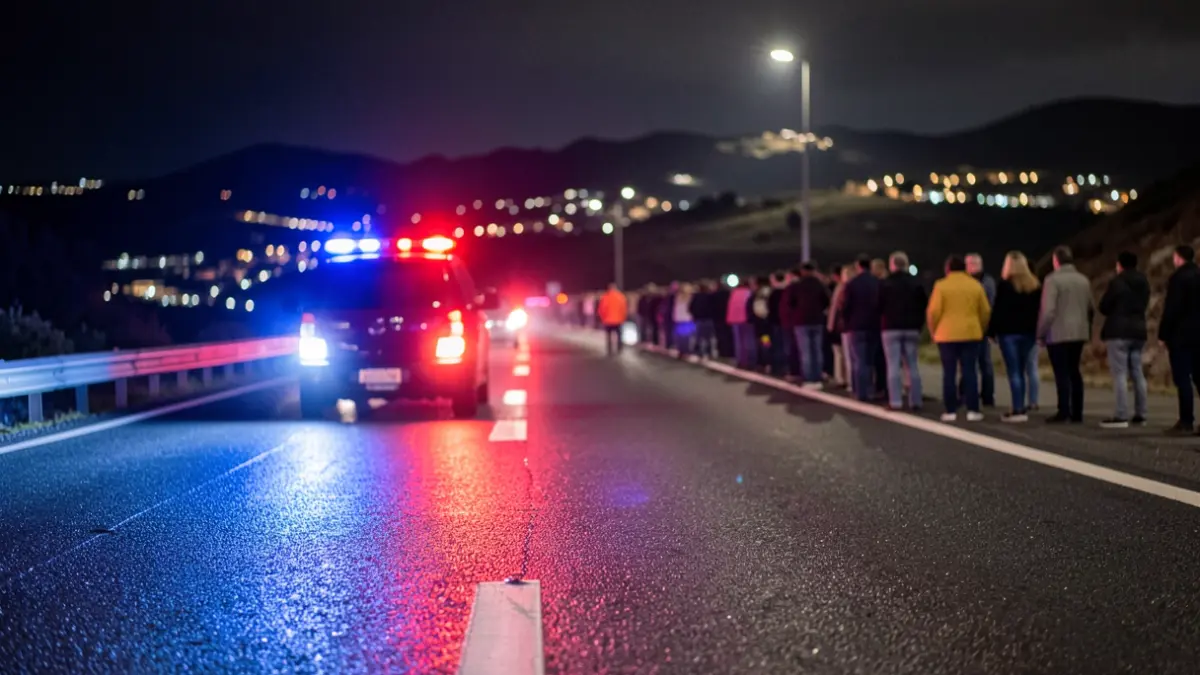 Generic image of police emergency lights reflecting on wet asphalt at night.
