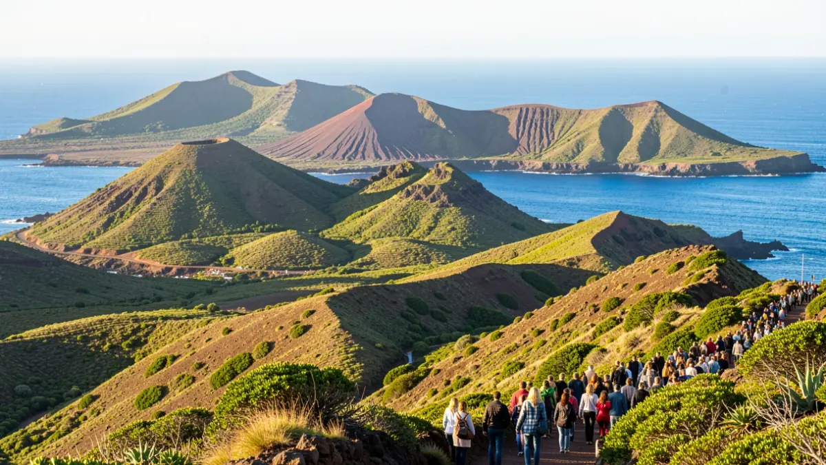 Imagen genérica del paisaje de las Islas Canarias con montañas volcánicas y vegetación exuberante.