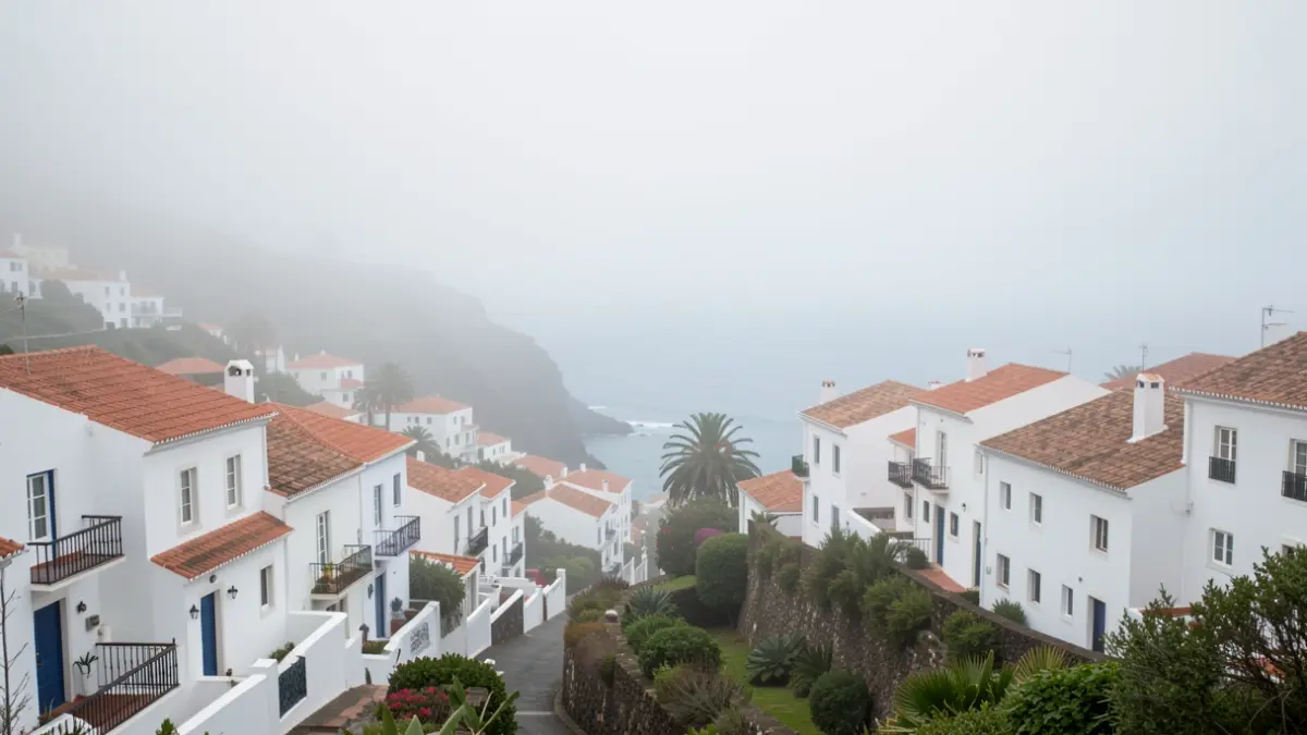 Generic image of a cloudy and foggy day in a coastal town in the Canary Islands.