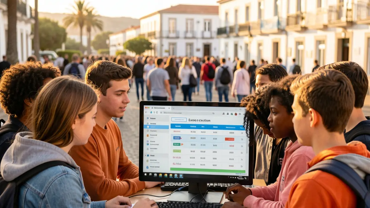 Generic image of students checking PAU exam results in the Canary Islands.