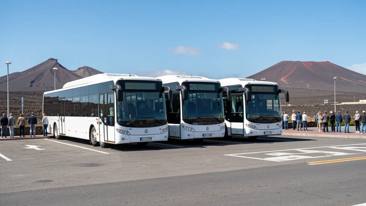 Image of three new electric buses in Fuerteventura.