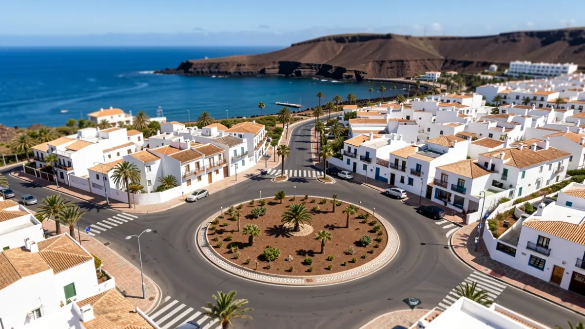 Imagen aérea de una rotonda en construcción en Mogán, Gran Canaria.