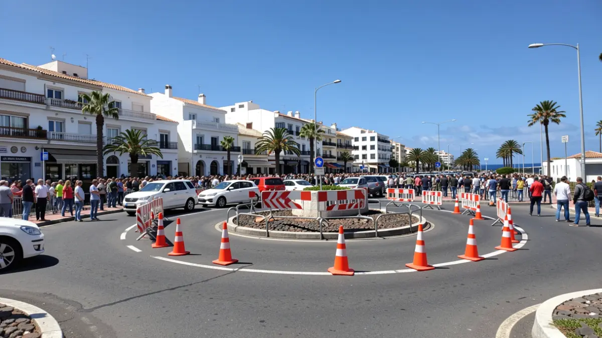 Imagen genérica de obras en una rotonda de Tenerife con tráfico desviado.