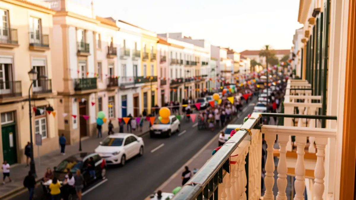 Imagen genérica de un balcón con vistas a una calle de Santa Cruz de Tenerife durante un evento público.
