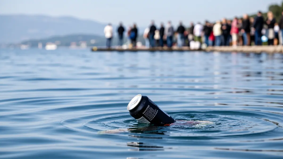 One UP rescue device inflating in the water near the coast.