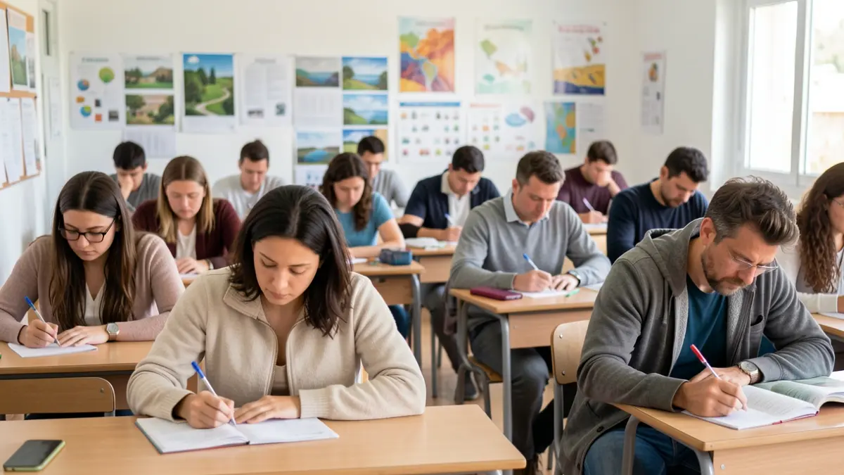 Imagen genérica de opositores realizando un examen en un aula.