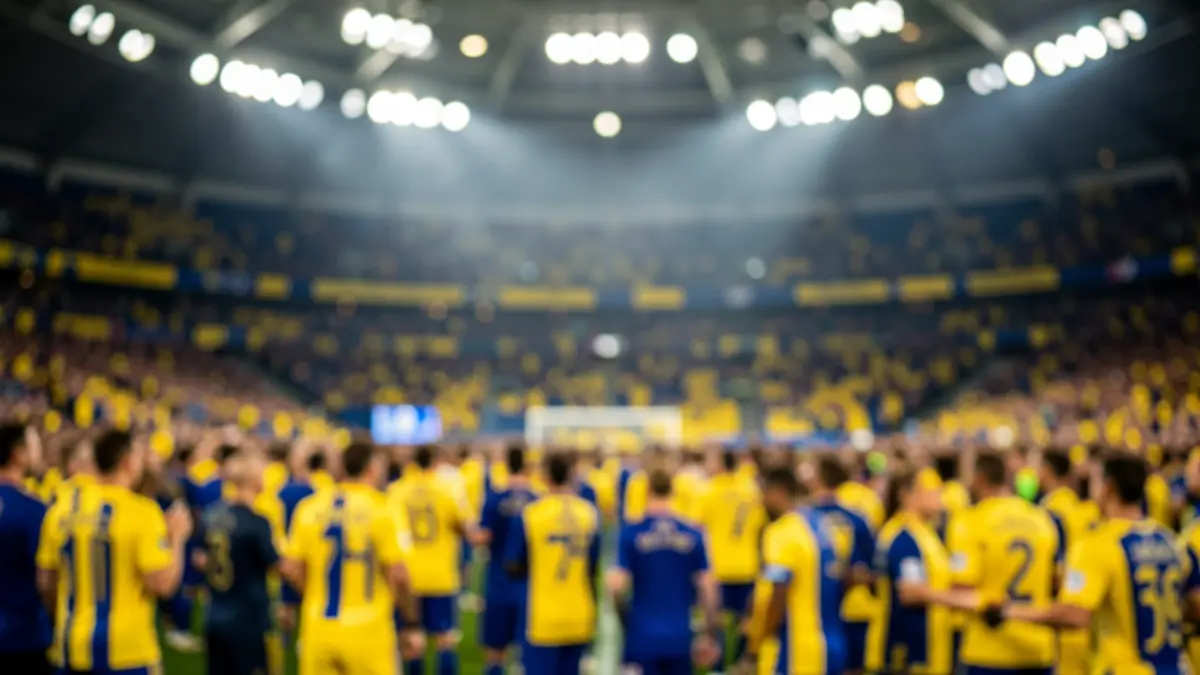 Imagen genérica de un estadio de fútbol con los colores de la UD Las Palmas y una atmósfera de alto riesgo.