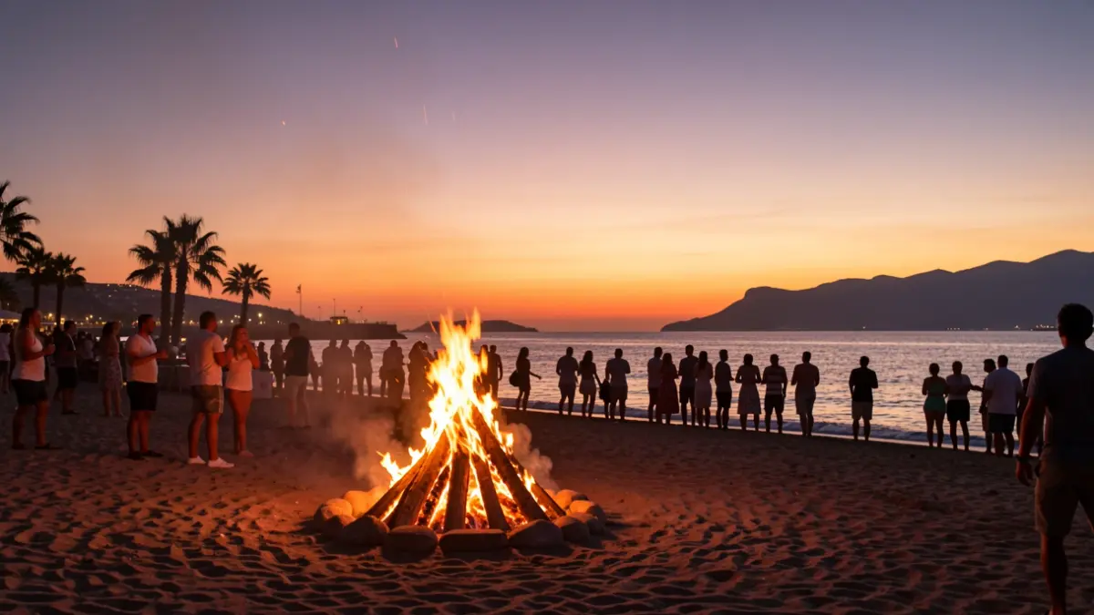 Generic image of a San Juan bonfire on a Canary Islands beach at sunset.